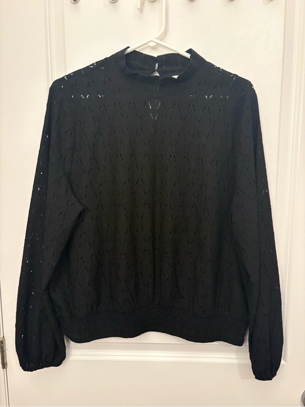 Black Eyelet Crewneck Knit Top